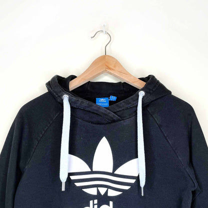 adidas big trefoil cropped black hoodie - size medium