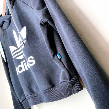 adidas big trefoil cropped black hoodie - size medium