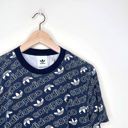 adidas trefoil logo step and repeat ringer tee - size small