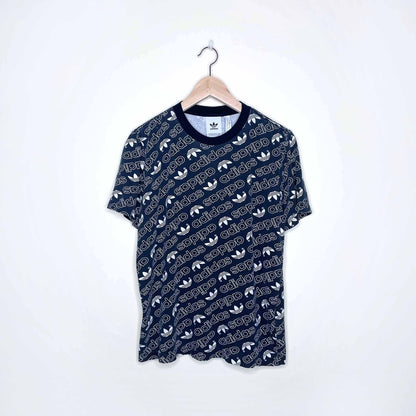 adidas trefoil logo step and repeat ringer tee - size small