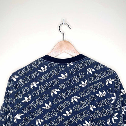 adidas trefoil logo step and repeat ringer tee - size small