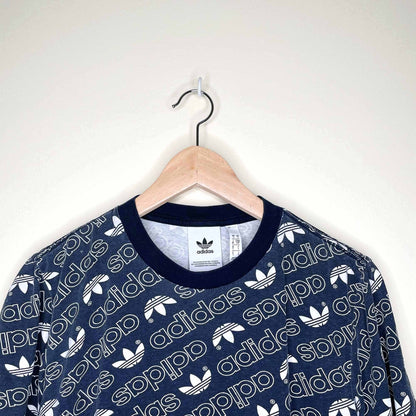 adidas trefoil logo step and repeat ringer tee - size small