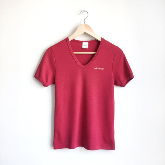 vintage 80's adidas v-neck ringer track tee - size small
