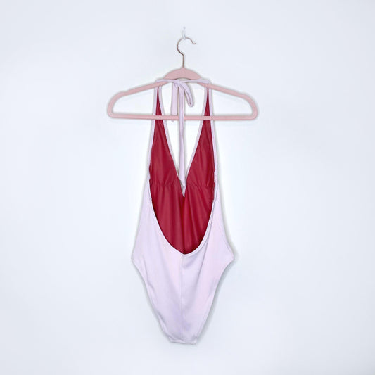 aerie ribbed super plunge halter swimsuit - size medium