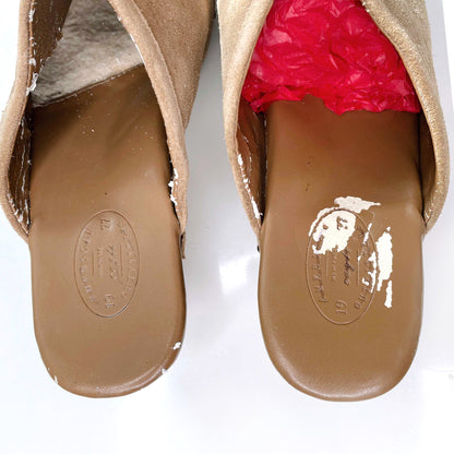 vintage american eagle tan suede wooden clogs - size 7