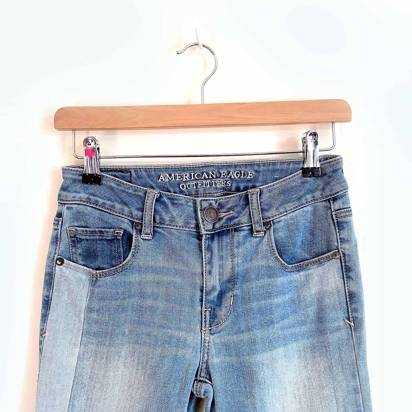 american eagle patchwork skinny jeans - size 0