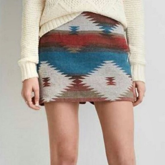 aeo american eagle navajo southwestern wool blend mini skirt - size 0