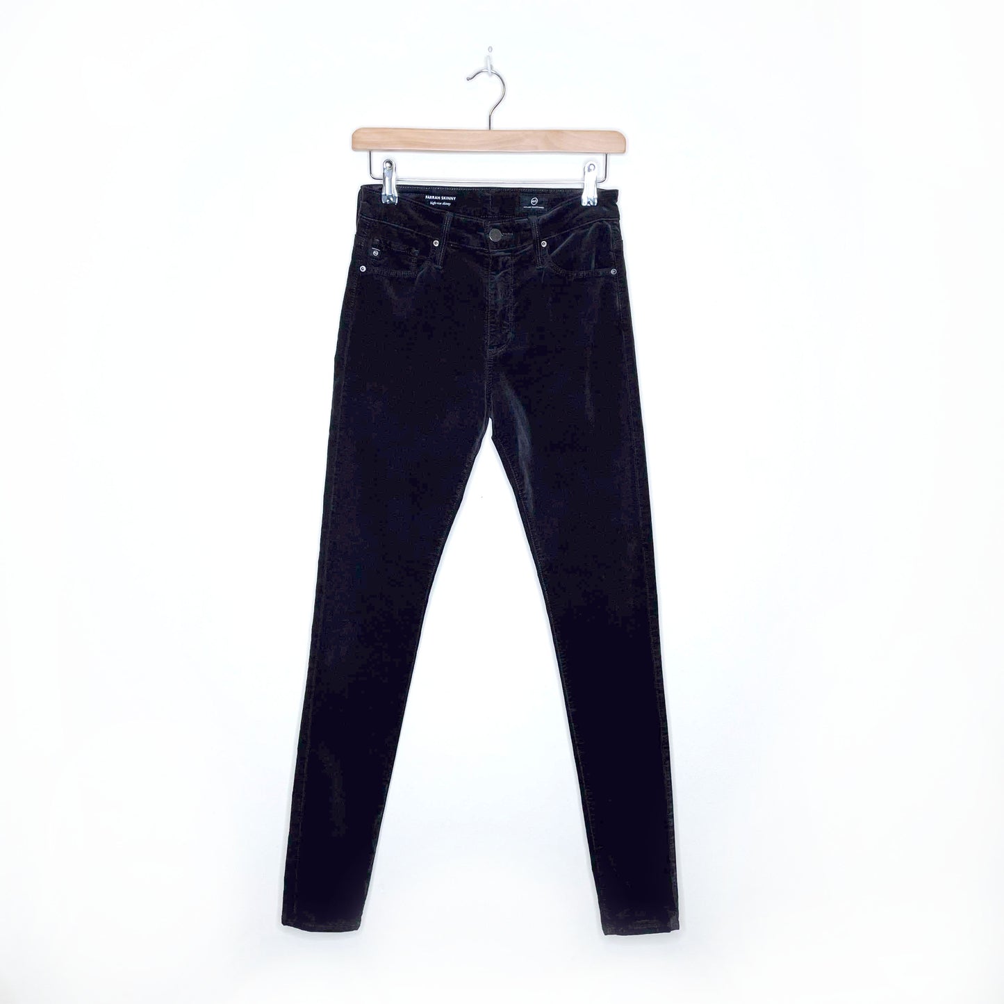 ag the farrah high rise skinny black velvet pants - size 26