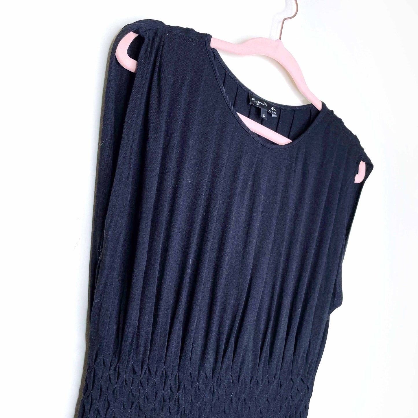 agnes b black smocked waist knit dress - size 2