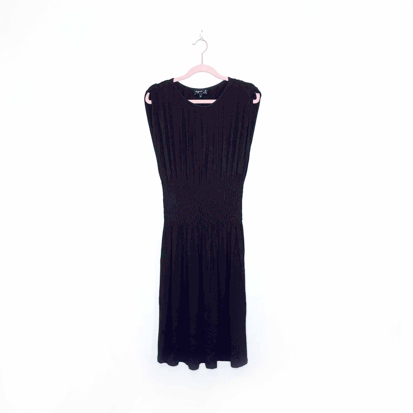 agnes b black smocked waist knit dress - size 2