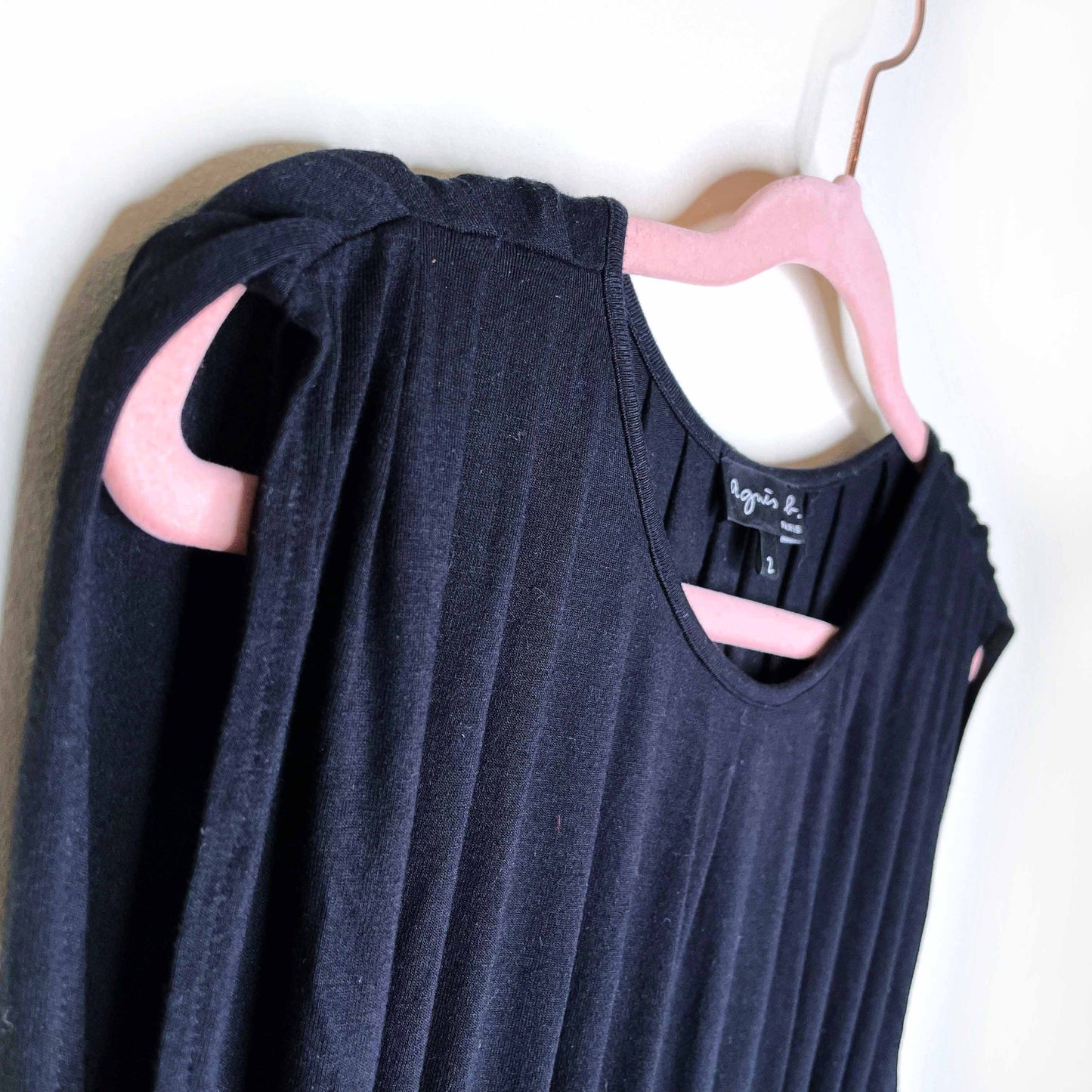 agnes b black smocked waist knit dress - size 2