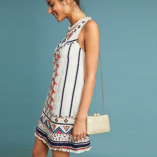 akemi + kin reagan embroidered boho shift linen-blend dress - size 0