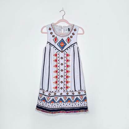 akemi + kin reagan embroidered boho shift linen-blend dress - size 0