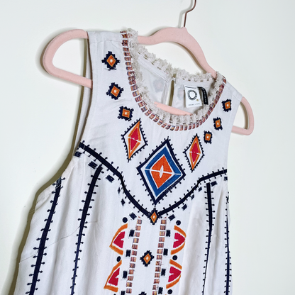 akemi + kin reagan embroidered boho shift linen-blend dress - size 0