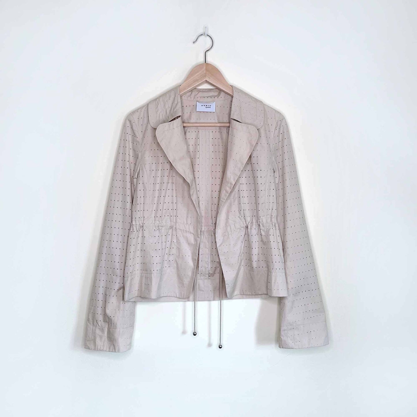 akris punto eyelet drawstring light jacket - size 4