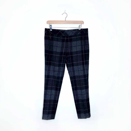 akris punto grey plaid wool-blend mid-rise trouser - size 4