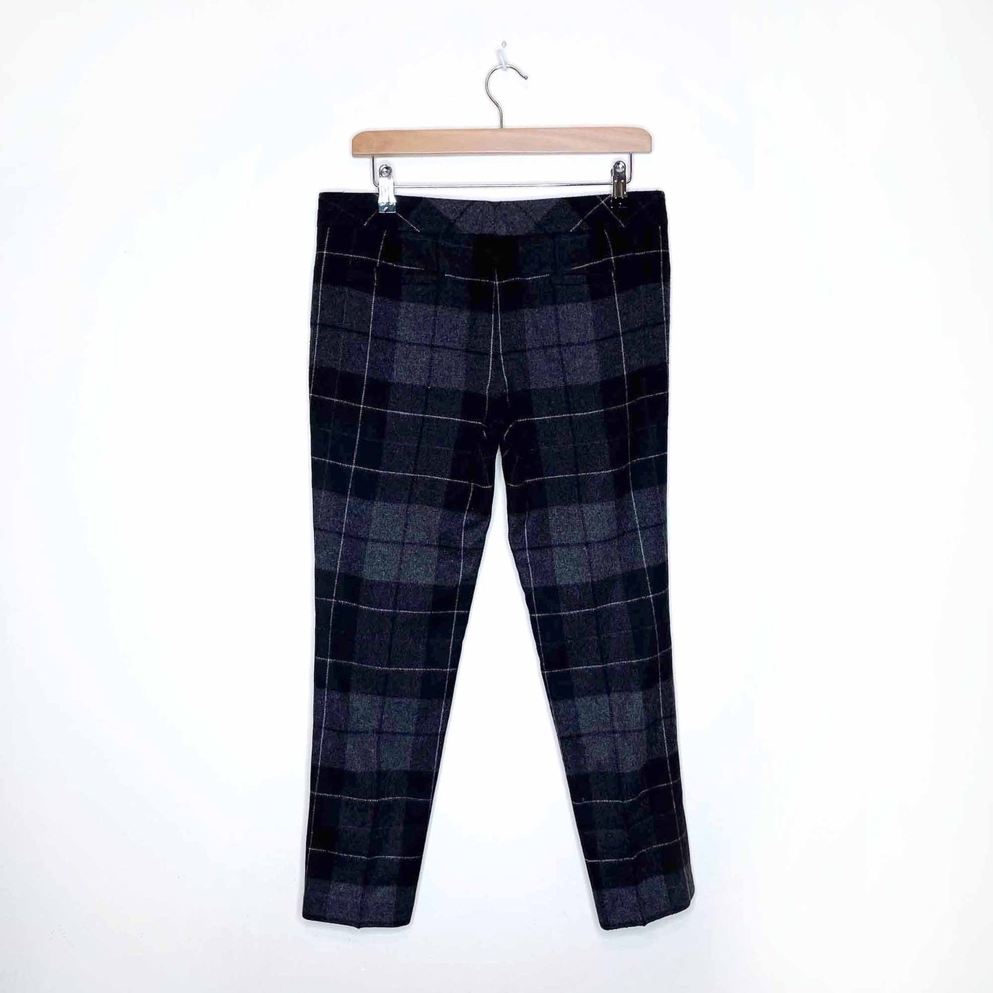 akris punto grey plaid wool-blend mid-rise trouser - size 4