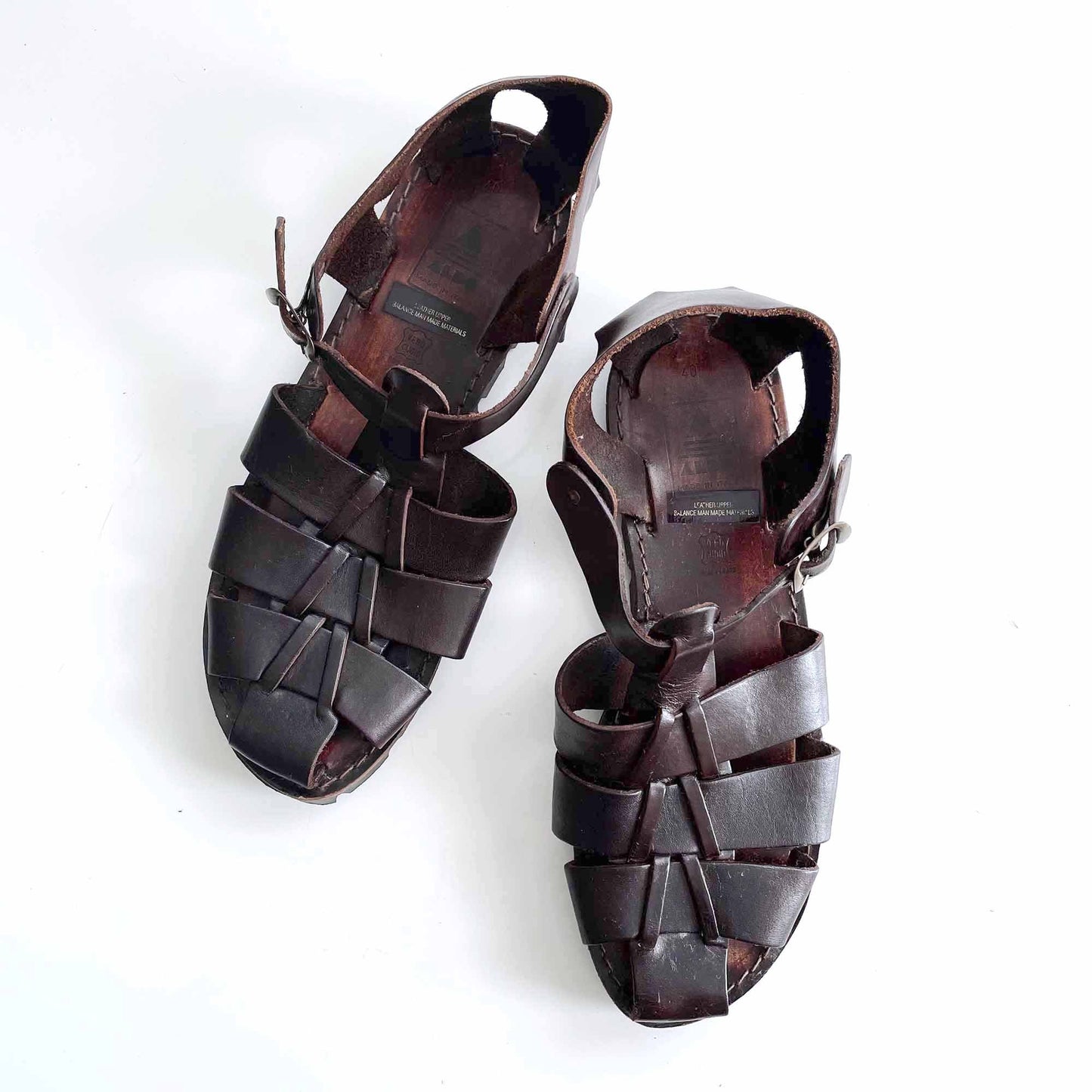 vintage aldo 50's style leather woven fisherman sandal - size 40