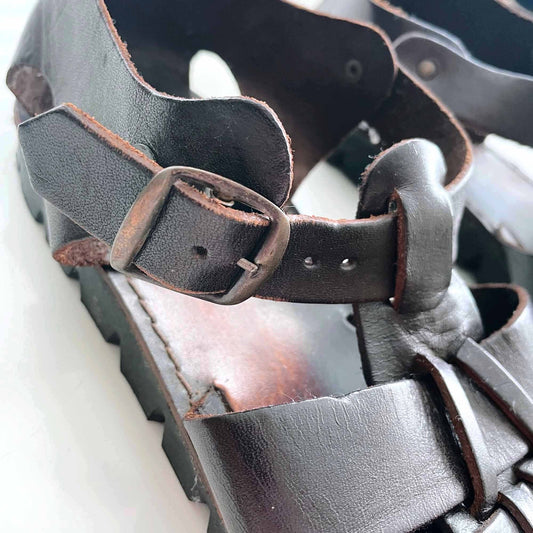 vintage aldo 50's style leather woven fisherman sandal - size 40