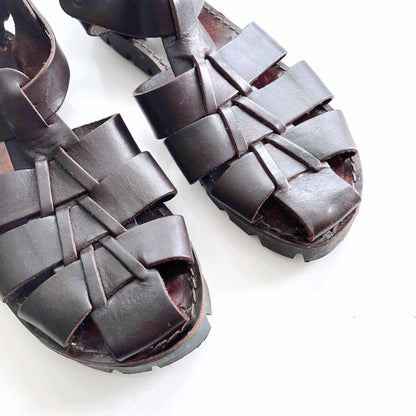 vintage aldo 50's style leather woven fisherman sandal - size 40
