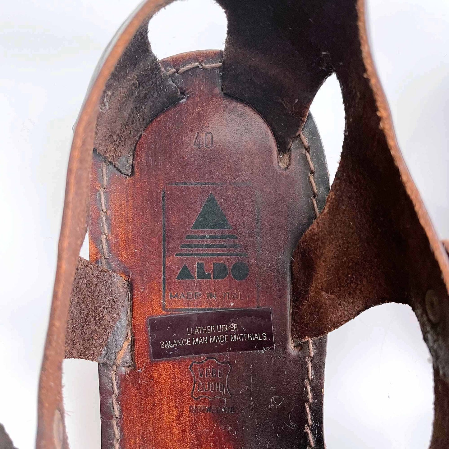 vintage aldo 50's style leather woven fisherman sandal - size 40