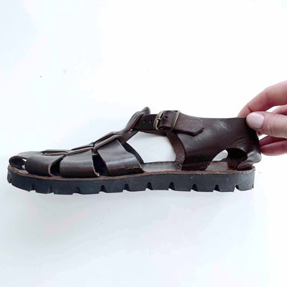 vintage aldo 50's style leather woven fisherman sandal - size 40