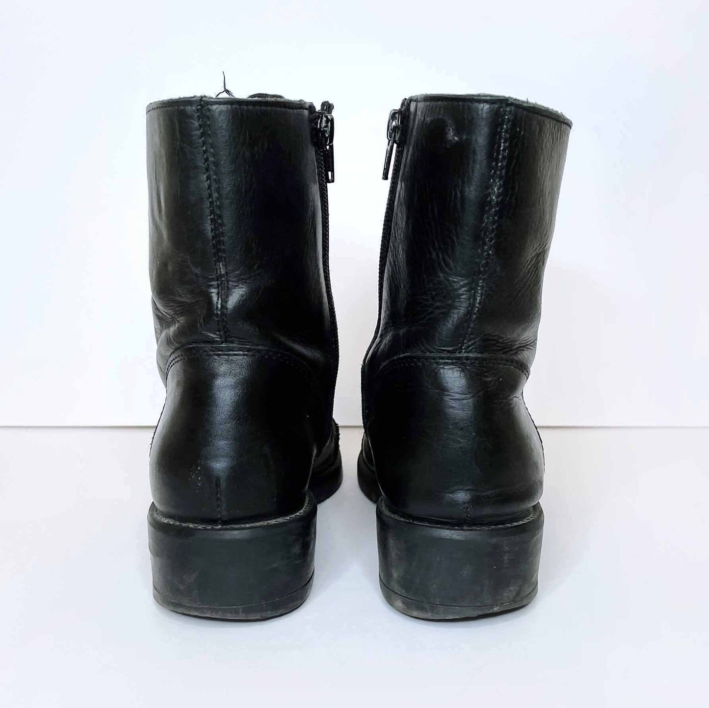 aldo black leather lace-up moto boots with studded toe - size 38
