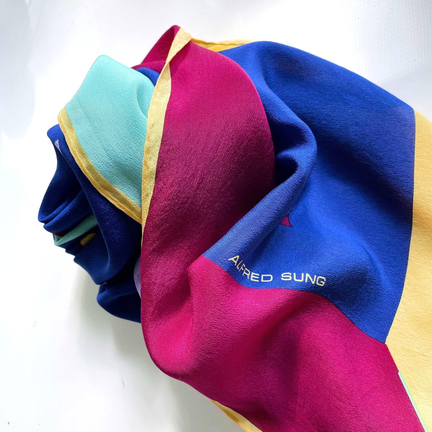 vintage alfred sung silk colour block silk scarf