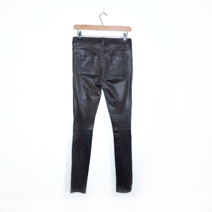 alice + olivia brown lambskin leather skinny pants - size 6