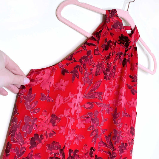 alice + olivia ingrid floral print satin-silk halter top - size small