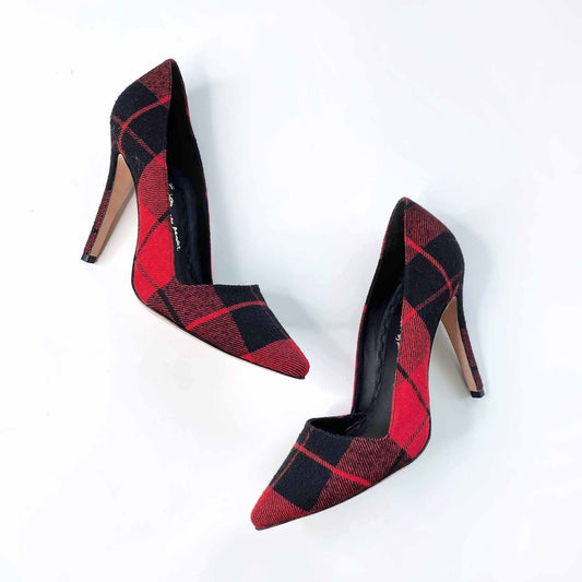 alice + olivia red plaid tartan dina pumps - size 37.5