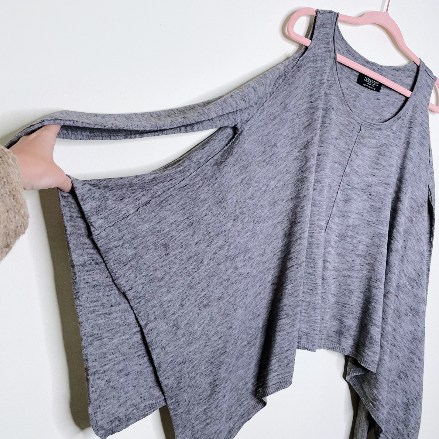 all saints grey disclose cold shoulder sweater - size 10