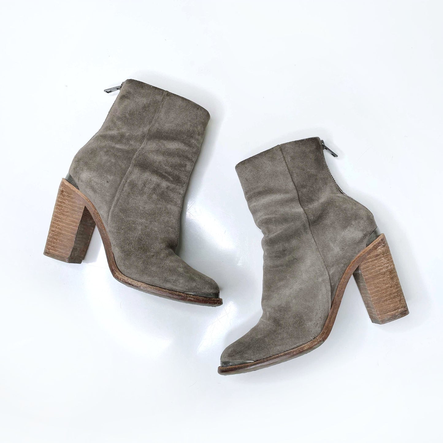 all saints suede light brown heeled bootie - size 8