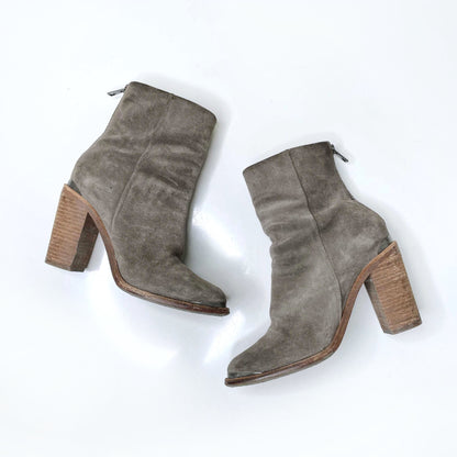 all saints suede light brown heeled bootie - size 8