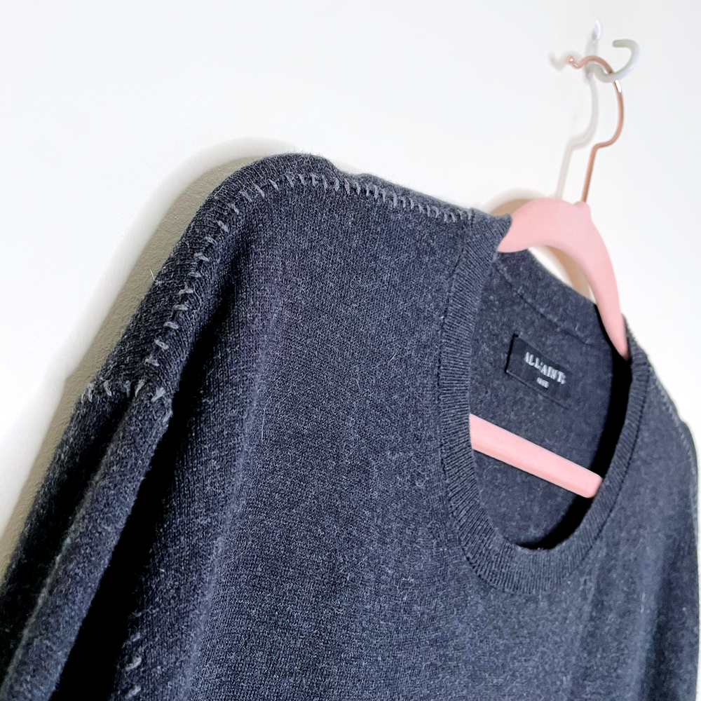 all saints men's charcoal leithen crew - size large