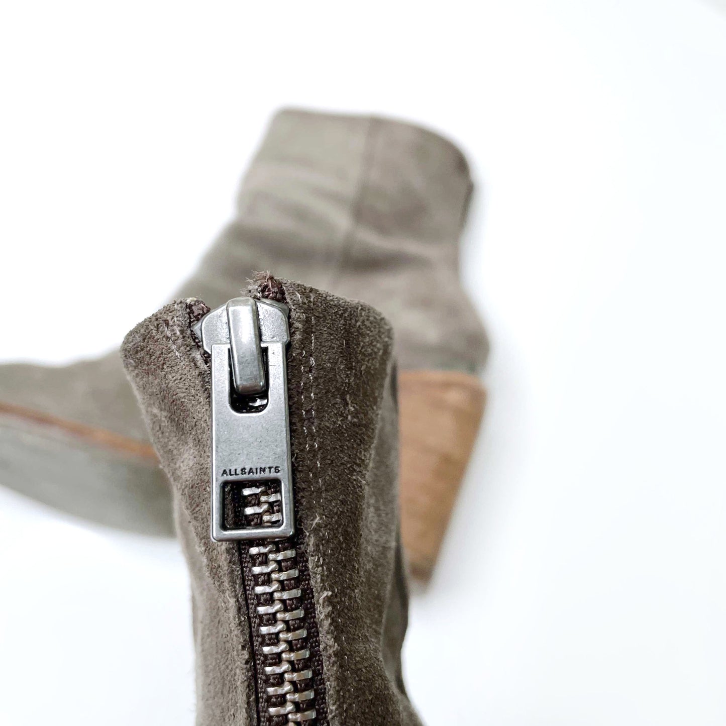 all saints suede light brown heeled bootie - size 8