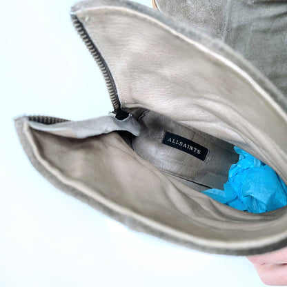 all saints suede light brown heeled bootie - size 8