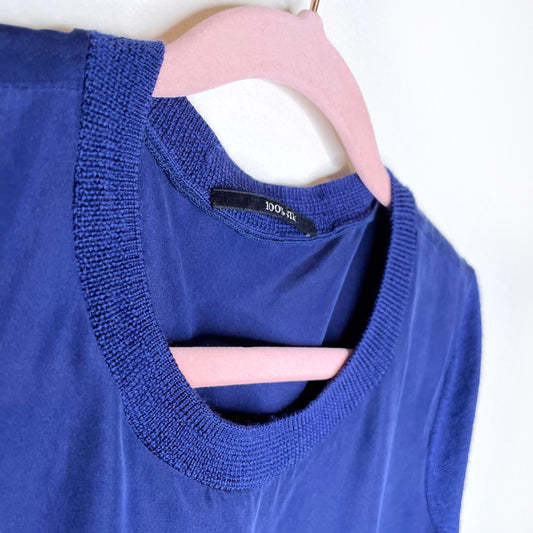 all saints blue silk dress with wool knit sleeves and hem - size small