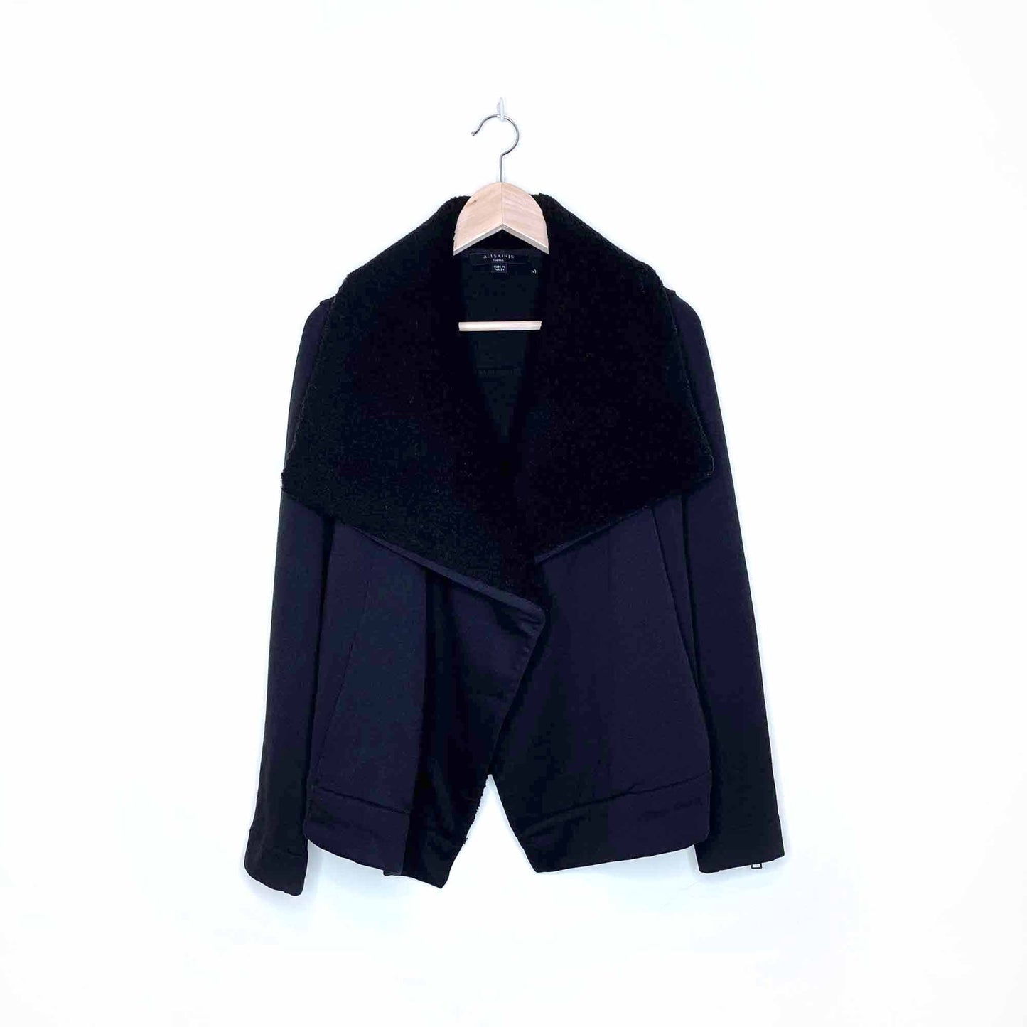 all saints bora sherpa collar sweatshirt jacket - size small