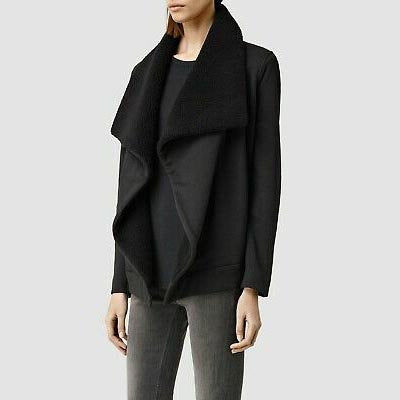 all saints bora sherpa collar sweatshirt jacket - size small