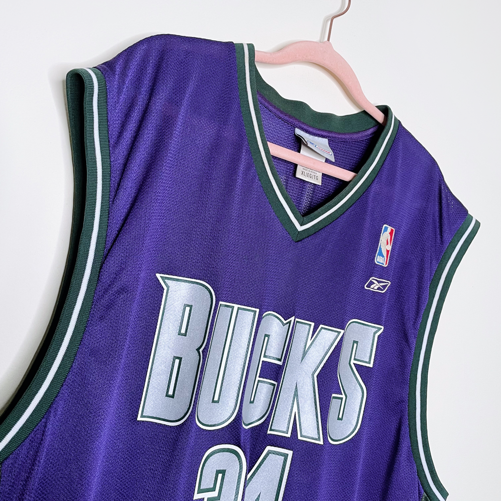 vintage reebok ray allen 34 milwaukee bucks home jersey - size xl