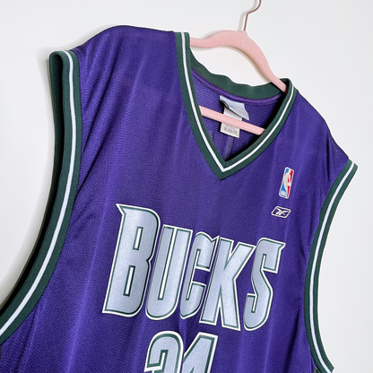 vintage reebok ray allen 34 milwaukee bucks home jersey - size xl
