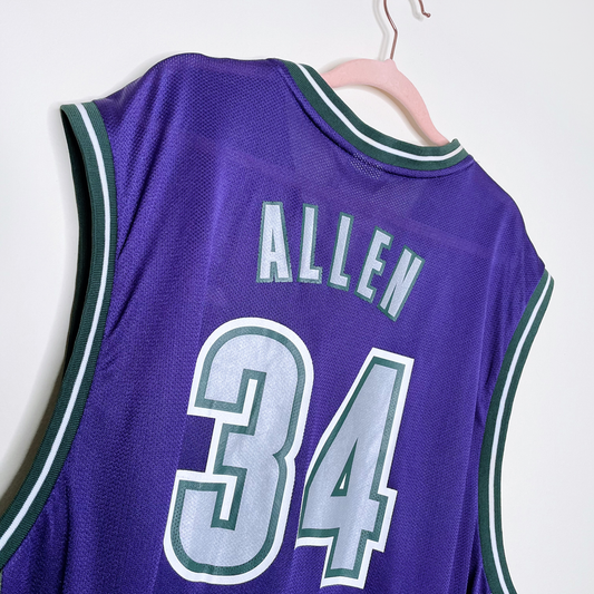 vintage reebok ray allen 34 milwaukee bucks home jersey - size xl