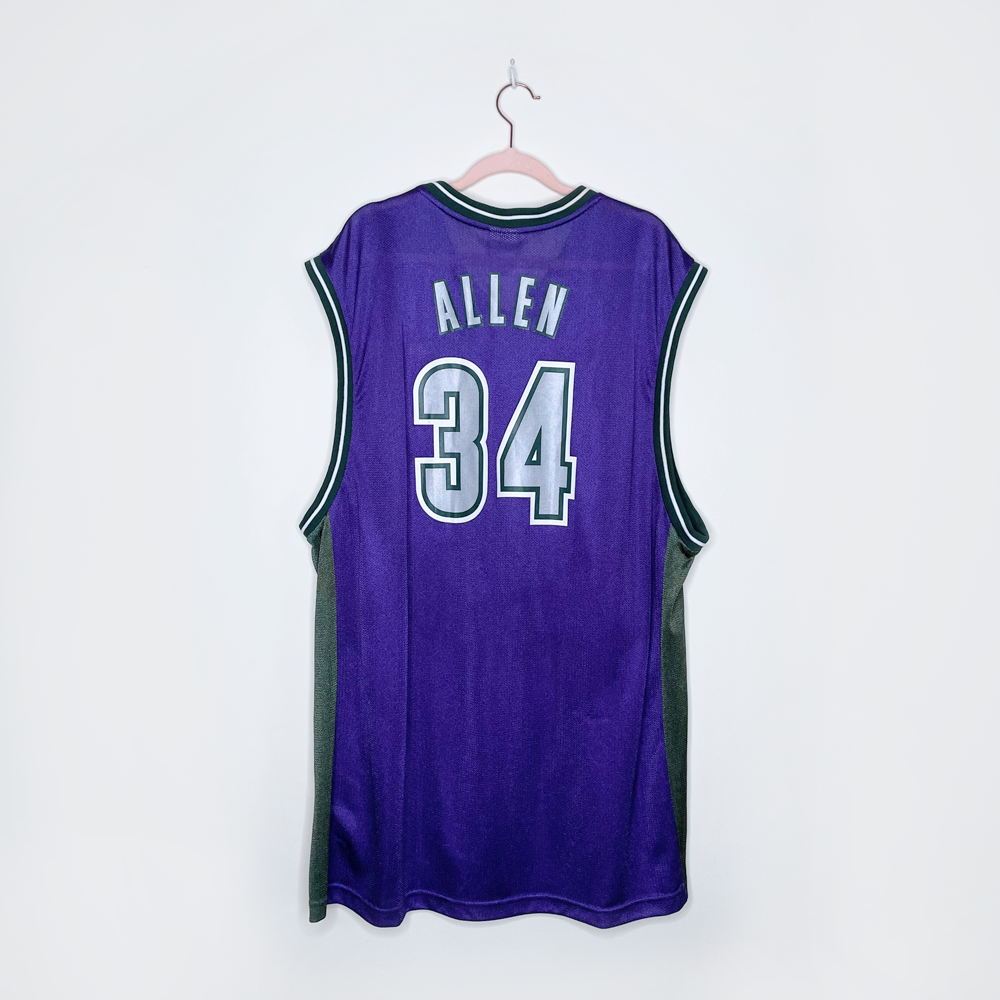 vintage reebok ray allen 34 milwaukee bucks home jersey - size xl