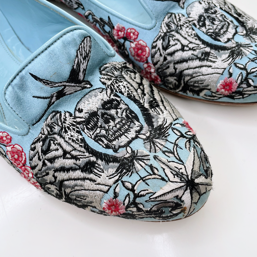 alexander mcqueen embroidered silk tiger skull smoking slippers - size 39.5