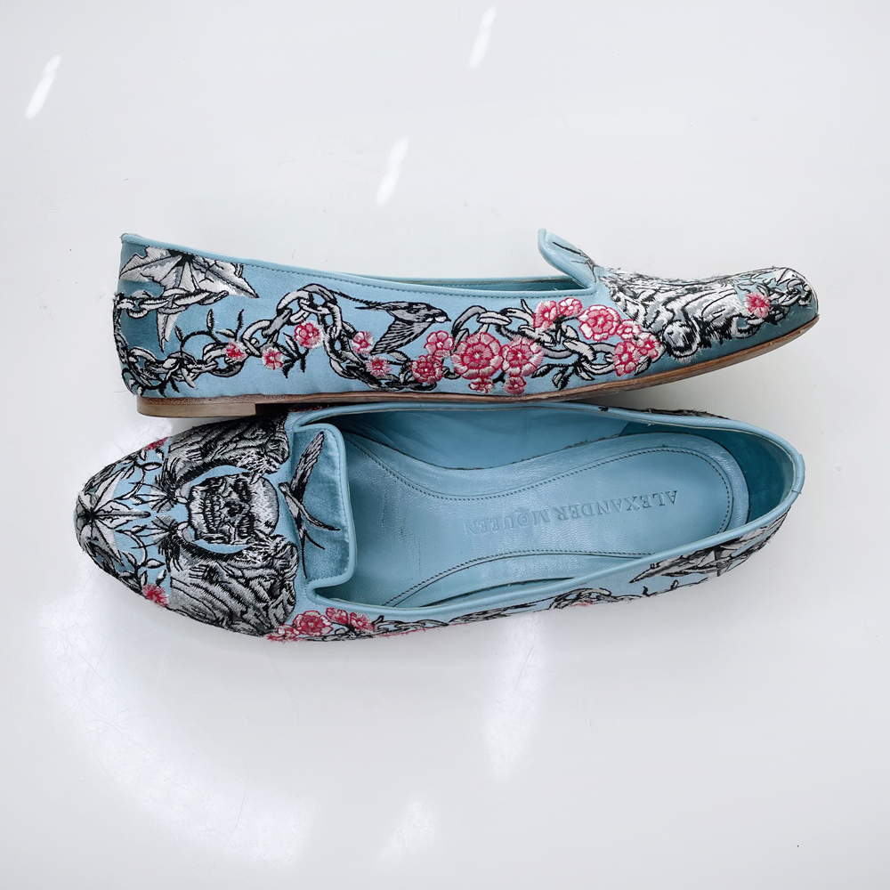 alexander mcqueen embroidered silk tiger skull smoking slippers - size 39.5