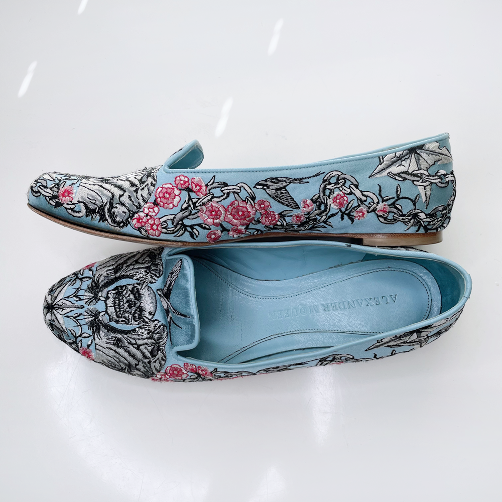 alexander mcqueen embroidered silk tiger skull smoking slippers - size 39.5