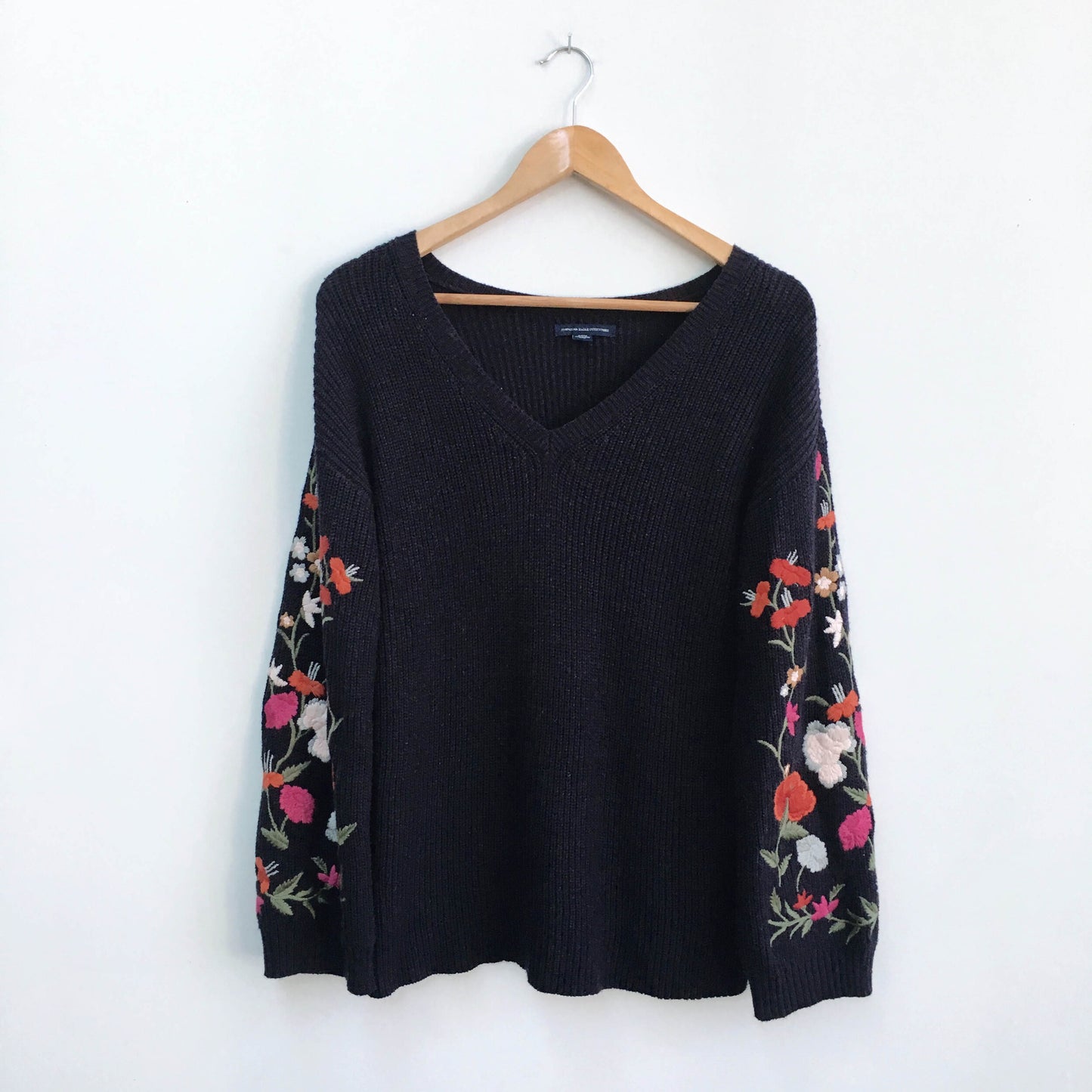 American Eagle Embroidered Sleeve Sweater - size Small