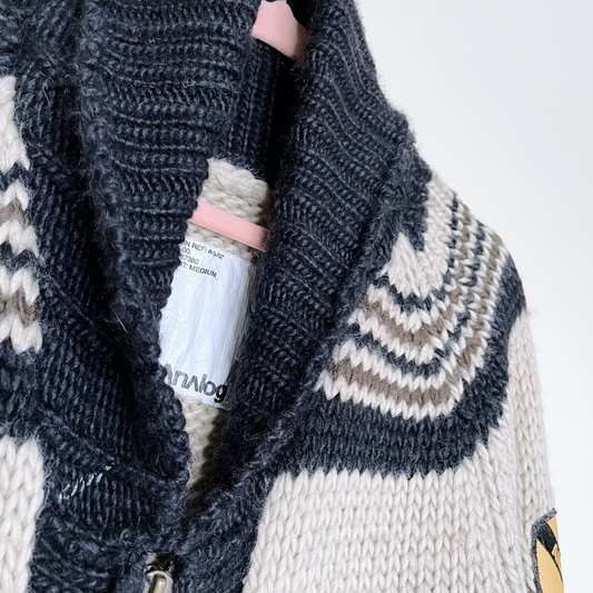 analog by burton knit wool blend indian chief cardigan with patch - size medium