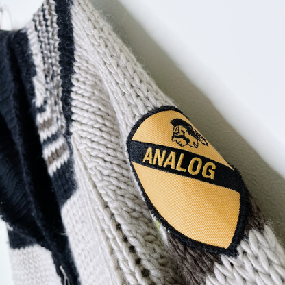 analog by burton knit wool blend indian chief cardigan with patch - size medium